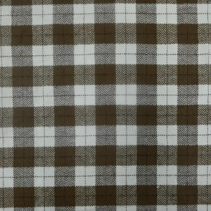 India Fabric for Shirt Cotton YD Flannel Natural Woven Fabric Cotton White/Brown Check color buy from India wholesaler bulk order at wholesale price free worldwide shipping Alibaba