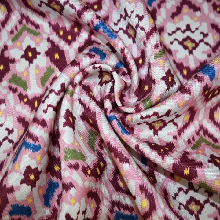 India Fabric for Dresses (Cardigan Open) (Sweater) Polyester/Rayon Twill Woven Blended Fabric Polyester Printed color buy from India wholesaler bulk order at wholesale price free worldwide shipping Alibaba