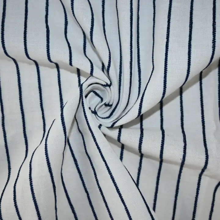 India Fabric for Shirt Cotton Dobby Natural Woven Fabric Cotton OtherFibre White/Blue Stripe color buy from India wholesaler bulk order at wholesale price free worldwide shipping Alibaba