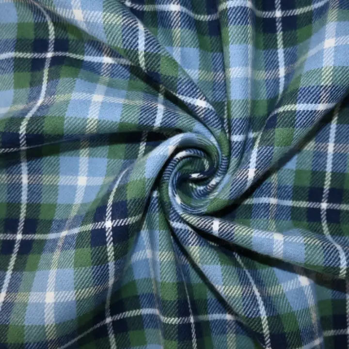 India Fabric for Shirt Cotton YD Flannel Natural Woven Fabric Cotton Blue/Green Check color buy from India wholesaler bulk order at wholesale price free worldwide shipping Alibaba