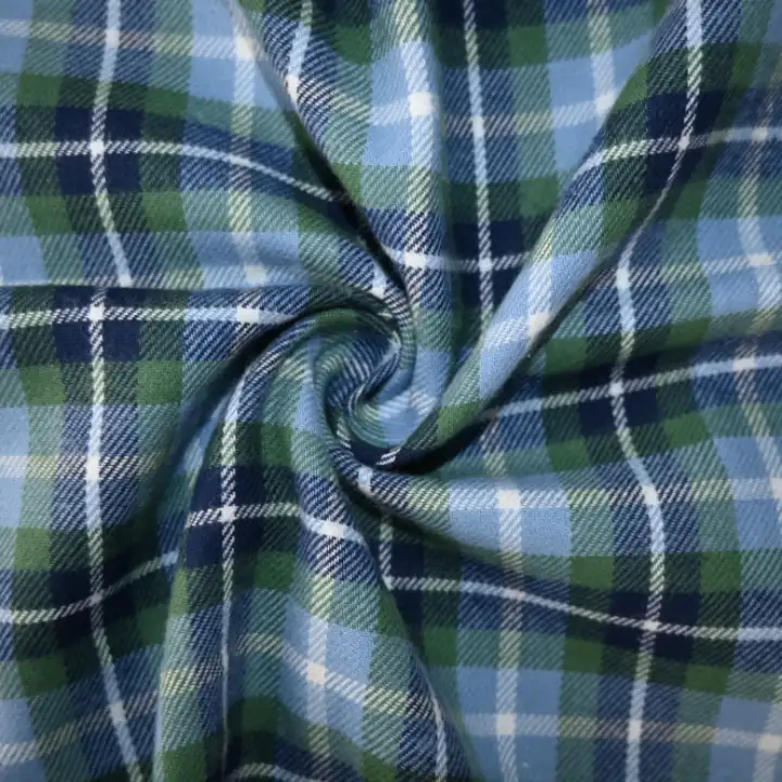 India Fabric for Shirt Cotton YD Flannel Natural Woven Fabric Cotton Blue/Green Check color buy from India wholesaler bulk order at wholesale price free worldwide shipping Alibaba