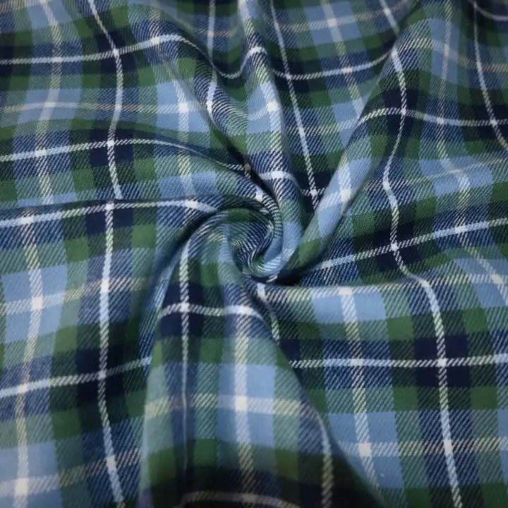 India Fabric for Shirt Cotton YD Flannel Natural Woven Fabric Cotton Blue/Green Check color buy from India wholesaler bulk order at wholesale price free worldwide shipping Alibaba