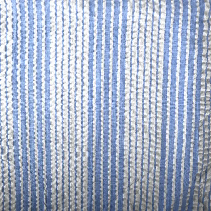 India Fabric for Pajamas Cotton Seersucker Natural Woven Fabric Cotton Blue/White Stripe color buy from India wholesaler bulk order at wholesale price free worldwide shipping Alibaba