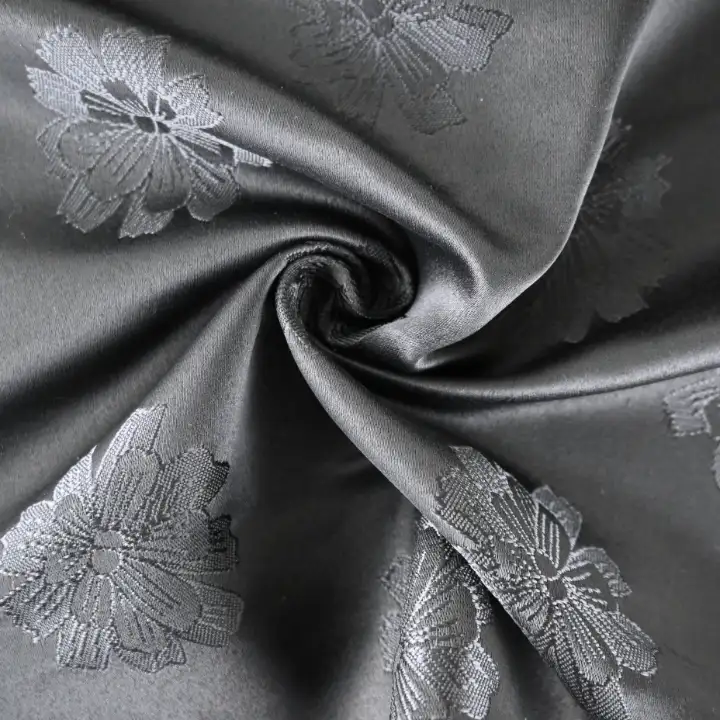 India Fabric for Jackets Polyester Satin Synthetic Woven Fabric Polyester Black color buy from India wholesaler bulk order at wholesale price free worldwide shipping Alibaba