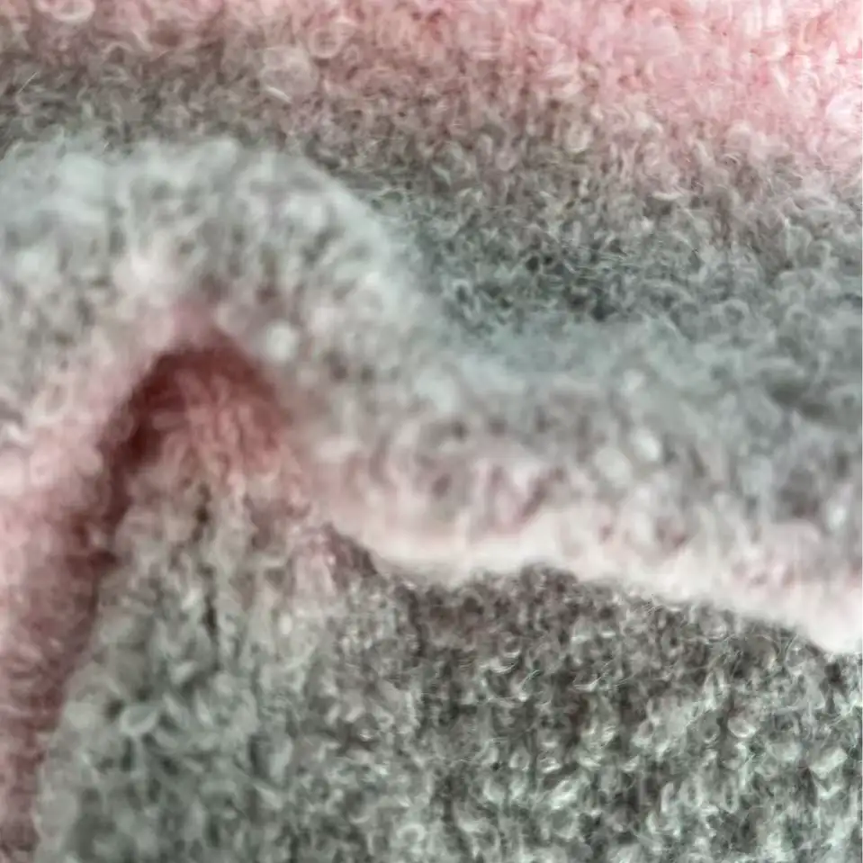 China Yarn for Open Cardigan (Sweater),Hoodie  (Sweater),Dresses (Pullover) (Sweater),Tie-Front Top (Sweater),Scallop Trims Cardigan (Sweater) Boucle Yarn Fancy Yarn Recycled Polyester Acrylic Polyester Wool Elastane PINK+gray color buy from China wholesaler bulk order at wholesale price free worldwide shipping Alibaba