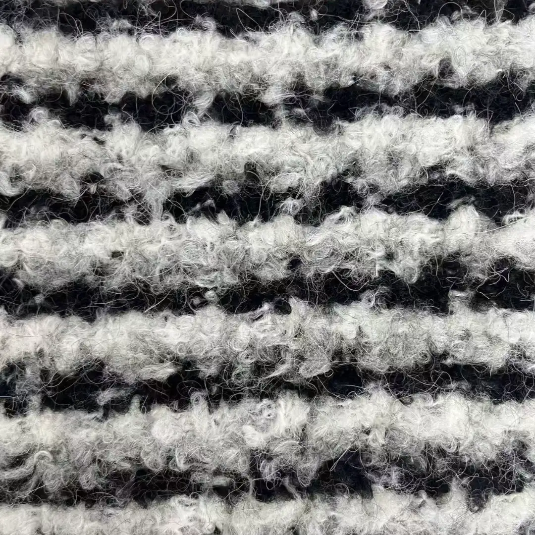 China Yarn for Open Cardigan (Sweater),Half-Zipper Cardigan (Sweater),Round Neck Pullover (Sweater) Boucle Yarn Fancy Yarn Recycled Polyester Polyester Acrylic Wool Alpaca Elastane White+BLACK color buy from China wholesaler bulk order at wholesale price free worldwide shipping Alibaba