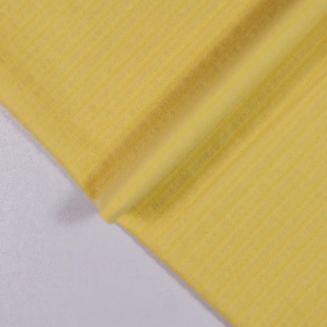 China Fabric for T-Shirt,Skirt,Puffball Strappy Dress,Tank Wrap Midi Dress Rib Knit Fabric Cotton Polyester yellow color buy from China wholesaler bulk order at wholesale price free worldwide shipping Alibaba
