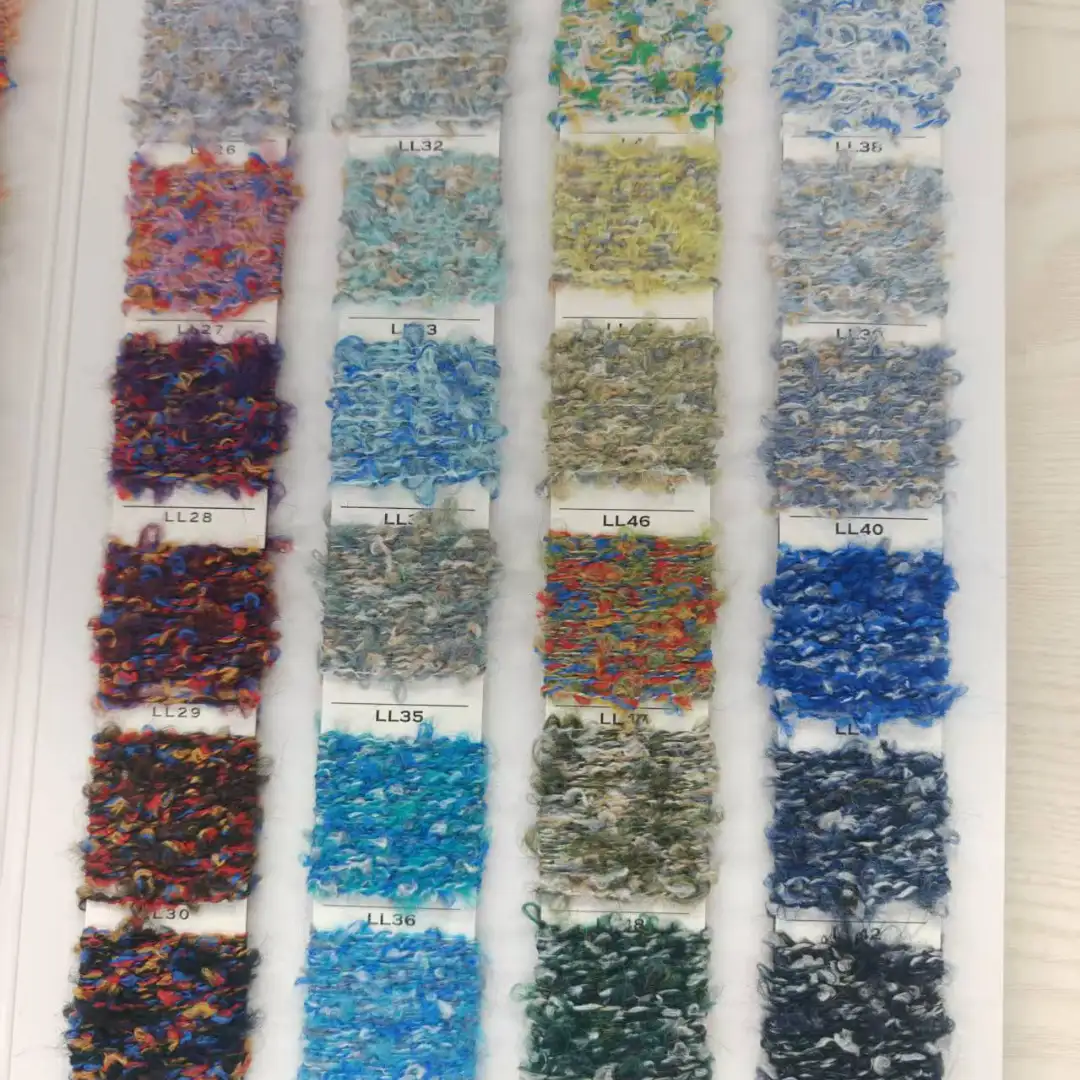 China Yarn for Open Cardigan (Sweater),Full-Zipper Cardigan (Sweater),Half-Zipper Cardigan (Sweater) Boucle Yarn Fancy Yarn Polyester Recycled Polyester Acrylic Wool Spandex Gray color buy from China wholesaler bulk order at wholesale price free worldwide shipping Alibaba