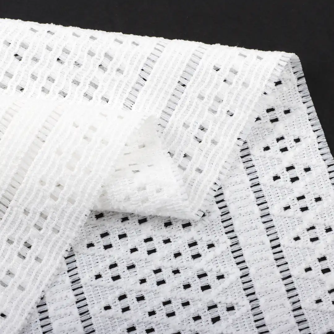 China Fabric for Ladies Vest (Sweater) Lace Knit Fabric Polyester Spandex white color buy from China wholesaler bulk order at wholesale price free worldwide shipping Alibaba
