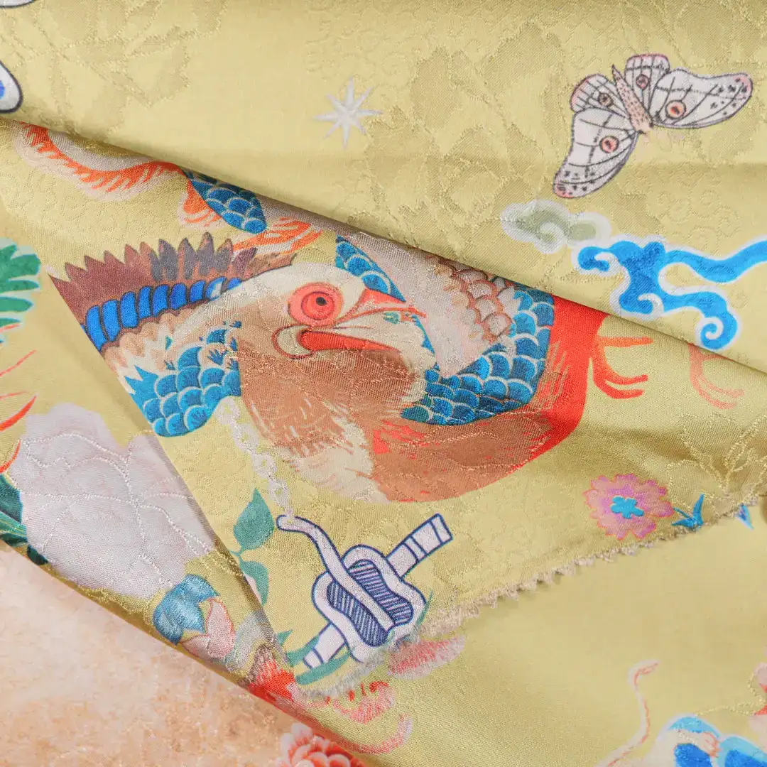 China Fabric for Skirt,Cropped V-Neck Shirt Jacquard Synthetic Woven Fabric Viscose yellow color buy from China wholesaler bulk order at wholesale price free worldwide shipping Alibaba