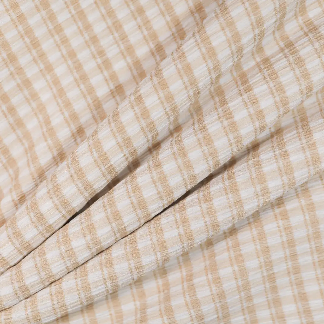 China Fabric for Shirt,Crop Top,Girls Flared-Sleeve Maxi Dress Yarn-dyed fabric Knit Fabric Polyester Spandex khaki color buy from China wholesaler bulk order at wholesale price free worldwide shipping Alibaba