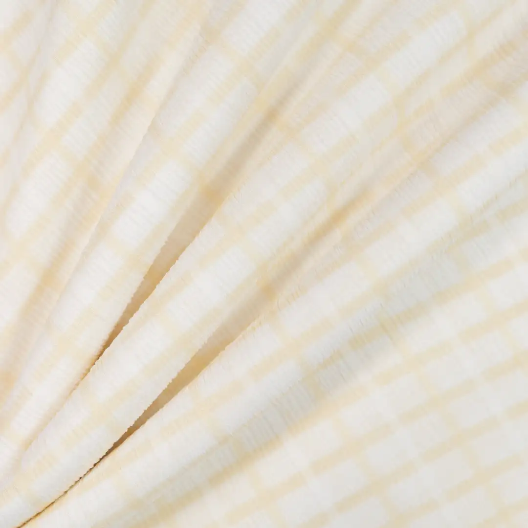 China Fabric for Shirt,Sweatshirt,Over Shirt,Girls Cross Pinafore Dress,Girls Front-Split Pleated Dress Yarn-dyed fabric Knit Fabric Polyester Spandex light yellow color buy from China wholesaler bulk order at wholesale price free worldwide shipping Alibaba