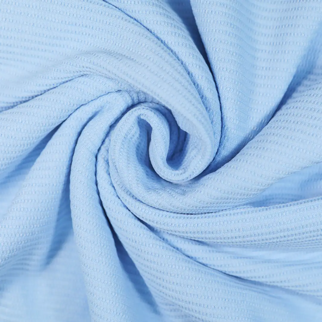 China Fabric for Blouse,Crop Top,Skirt,Wide Leg Trousers Waffle Knit Fabric Polyester Spandex blue color buy from China wholesaler bulk order at wholesale price free worldwide shipping Alibaba