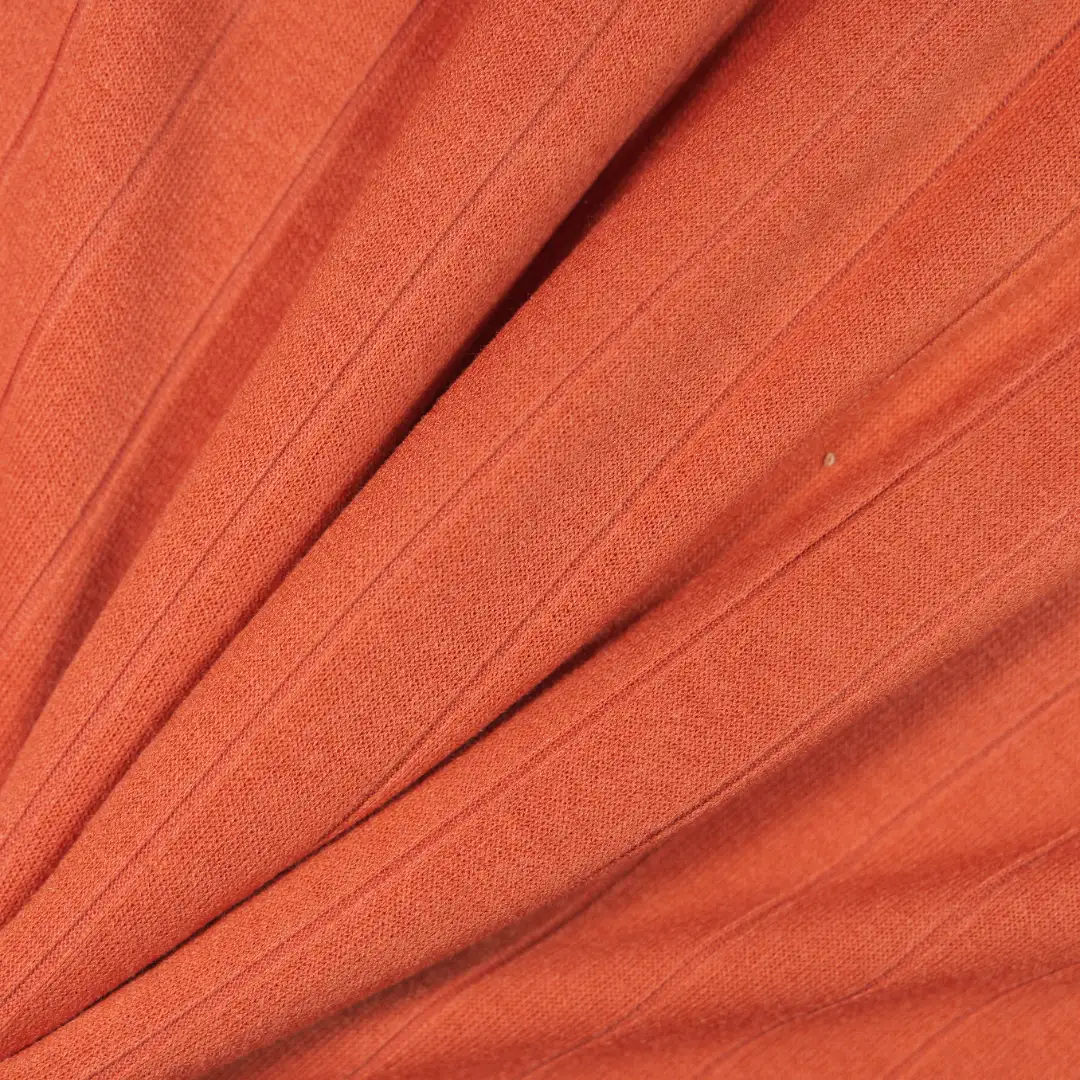 China Fabric for Loungewear,Casual Long Sleeve Crop Shirt,Irregular Cami,Kids Peter Pan Collar Dress Rib Knit Fabric Polyester Recycled Spandex orange color buy from China wholesaler bulk order at wholesale price free worldwide shipping Alibaba