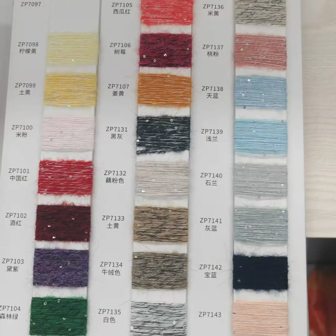 China Yarn for Round Neck Pullover (Sweater),Hoodie  (Sweater),Dresses (Pullover) (Sweater),Skirt (Sweater),Roll Neck Jumper (Sweater) Mossy Yarn Fancy Yarn Wool Nylon Polyester Sequin Spandex blue, purple, sparkling color buy from China wholesaler bulk order at wholesale price free worldwide shipping Alibaba