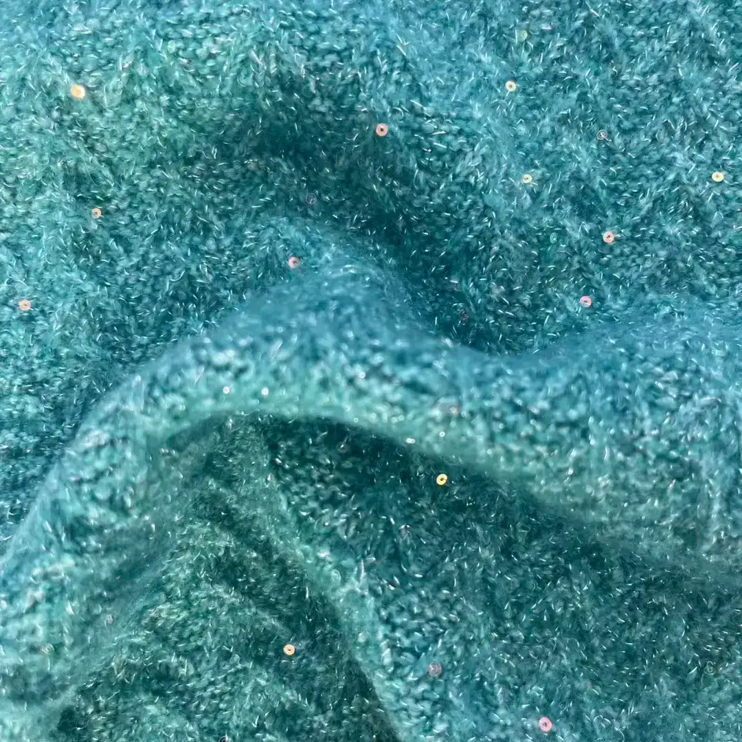 China Yarn for Roll Neck Jumper (Sweater),Kids Ruffled Edge Jumper (Sweater),Gorilla Slim Fit Layer Top (Sweater),Kids Scallop Trims Dress (Sweater) Mossy Yarn Fancy Yarn Acrylic Polyester Lurex Sequin Spandex blue, green color buy from China wholesaler bulk order at wholesale price free worldwide shipping Alibaba