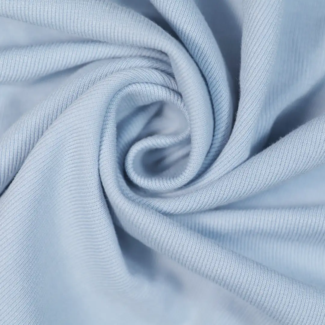 China Fabric for Jackets,Skirt,Hoodie,Womens Mid Rise Wide Leg Pants Single Jersey Knit Fabric Rayon Polyester Spandex blue color buy from China wholesaler bulk order at wholesale price free worldwide shipping Alibaba