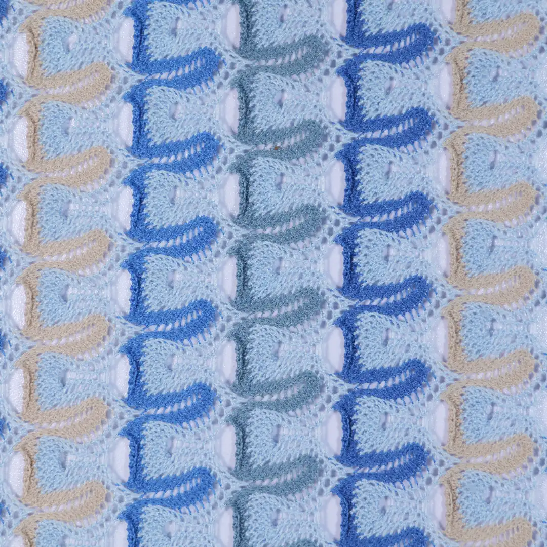 China Fabric for T-Shirt Lace Knit Fabric Polyester blue color buy from China wholesaler bulk order at wholesale price free worldwide shipping Alibaba