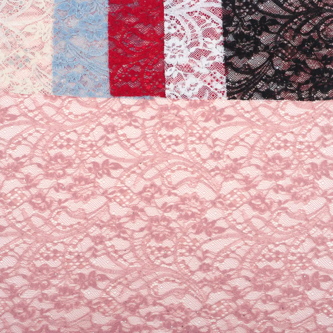 China Fabric for Crop Top,Lingerie,Skirt Lace Knit Fabric Nylon Polyester white、black、Light-peach and green、date red、blue、dusty pink color buy from China wholesaler bulk order at wholesale price free worldwide shipping Alibaba