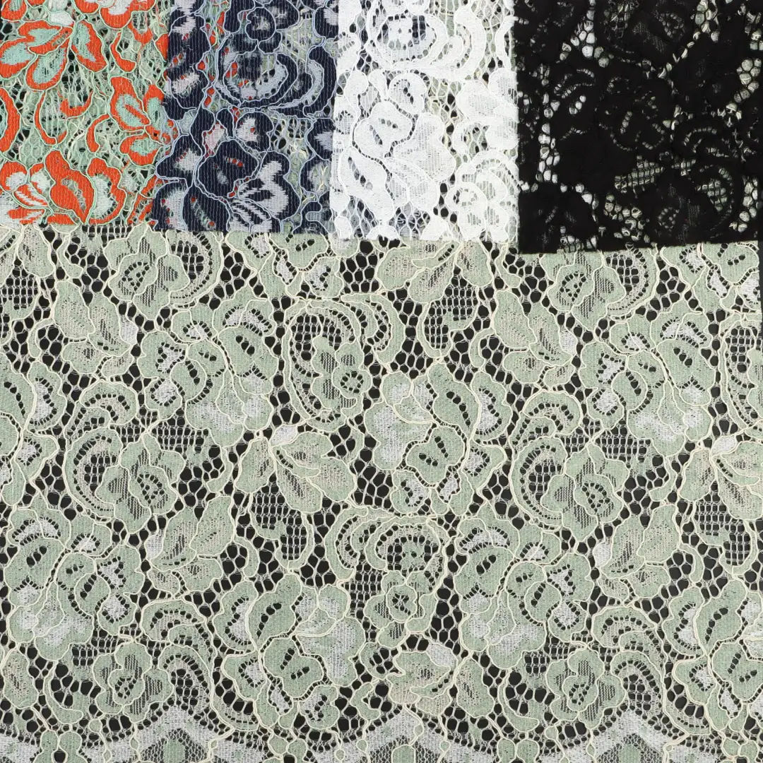 China Fabric for Tank Top,Crop Top,Lingerie,Skirt Lace Knit Fabric Nylon Cotton Polyester black、royalblue、apricot and green、orange and green color buy from China wholesaler bulk order at wholesale price free worldwide shipping Alibaba