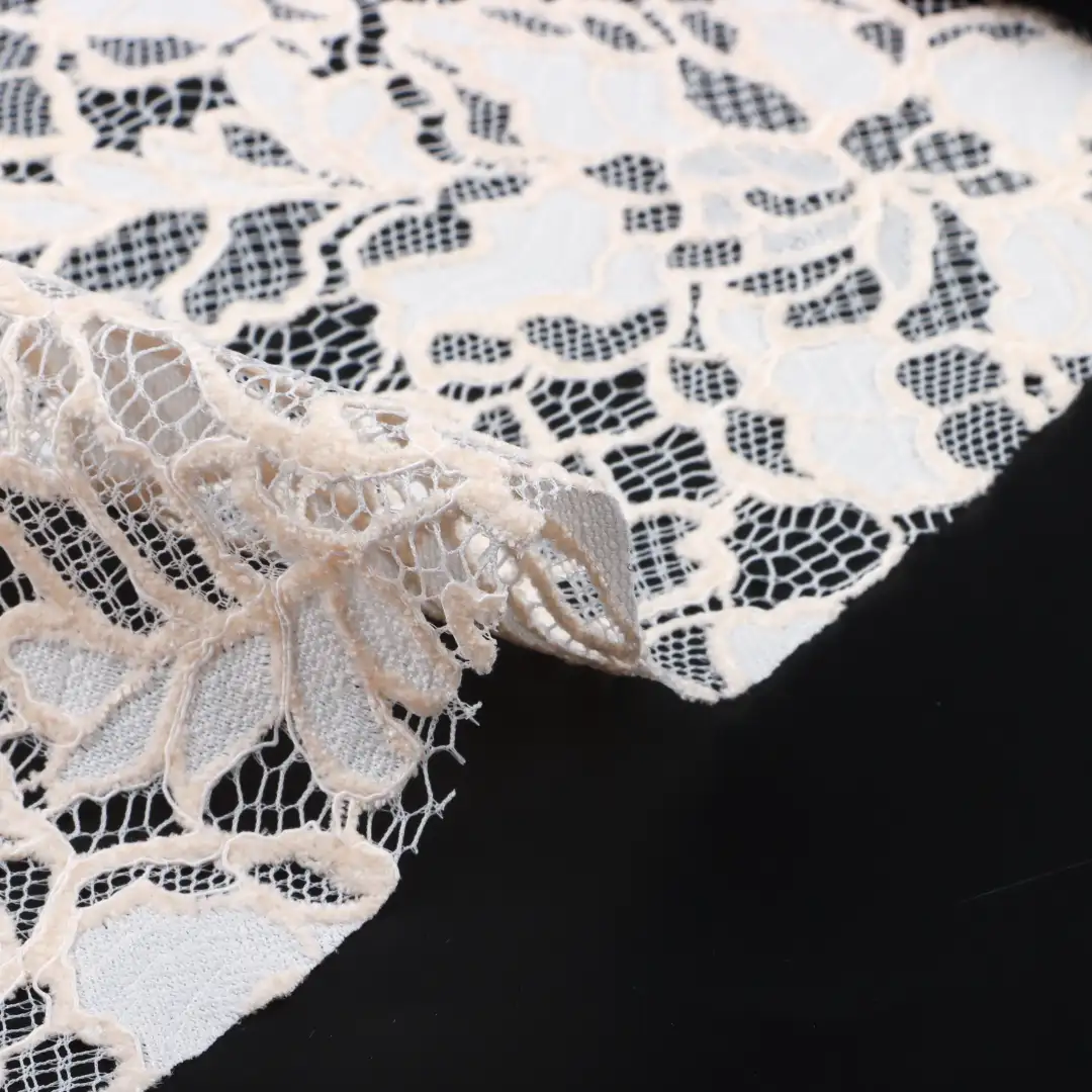 China Fabric for Tank Top,Crop Top,Lingerie,Skirt Lace Knit Fabric Nylon Polyester white、black、orange and Light peach、purple、navy、date red、Light peach color buy from China wholesaler bulk order at wholesale price free worldwide shipping Alibaba