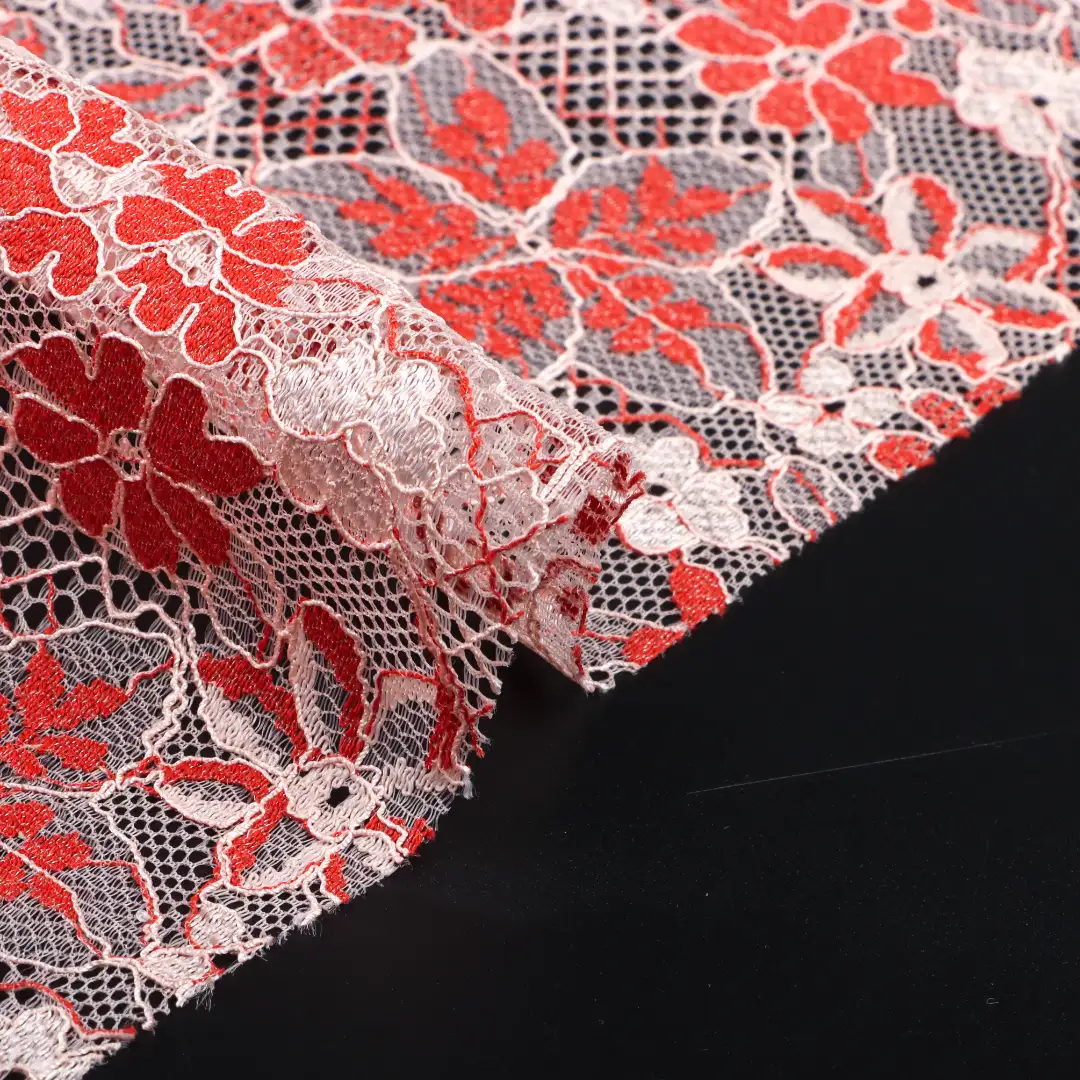 China Fabric for Tank Top,Crop Top,Lingerie,Skirt Lace Knit Fabric Nylon Cotton Polyester white、black、green and apricot、rusty red and pink、gray and apricot、red color buy from China wholesaler bulk order at wholesale price free worldwide shipping Alibaba