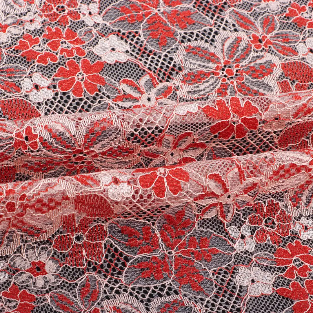 China Fabric for Tank Top,Crop Top,Lingerie,Skirt Lace Knit Fabric Nylon Cotton Polyester white、black、green and apricot、rusty red and pink、gray and apricot、red color buy from China wholesaler bulk order at wholesale price free worldwide shipping Alibaba