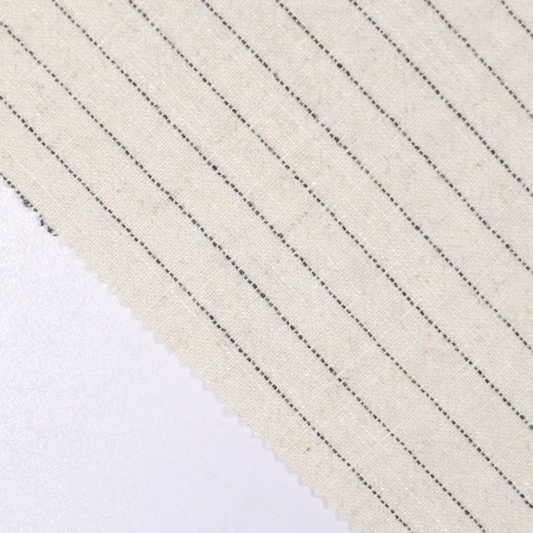 China Fabric for Shirt,Skirt,Loungewear Yarn Dyed Stripe Woven Blended Fabric Rayon Flax Polyester Beige color buy from China wholesaler bulk order at wholesale price free worldwide shipping Alibaba