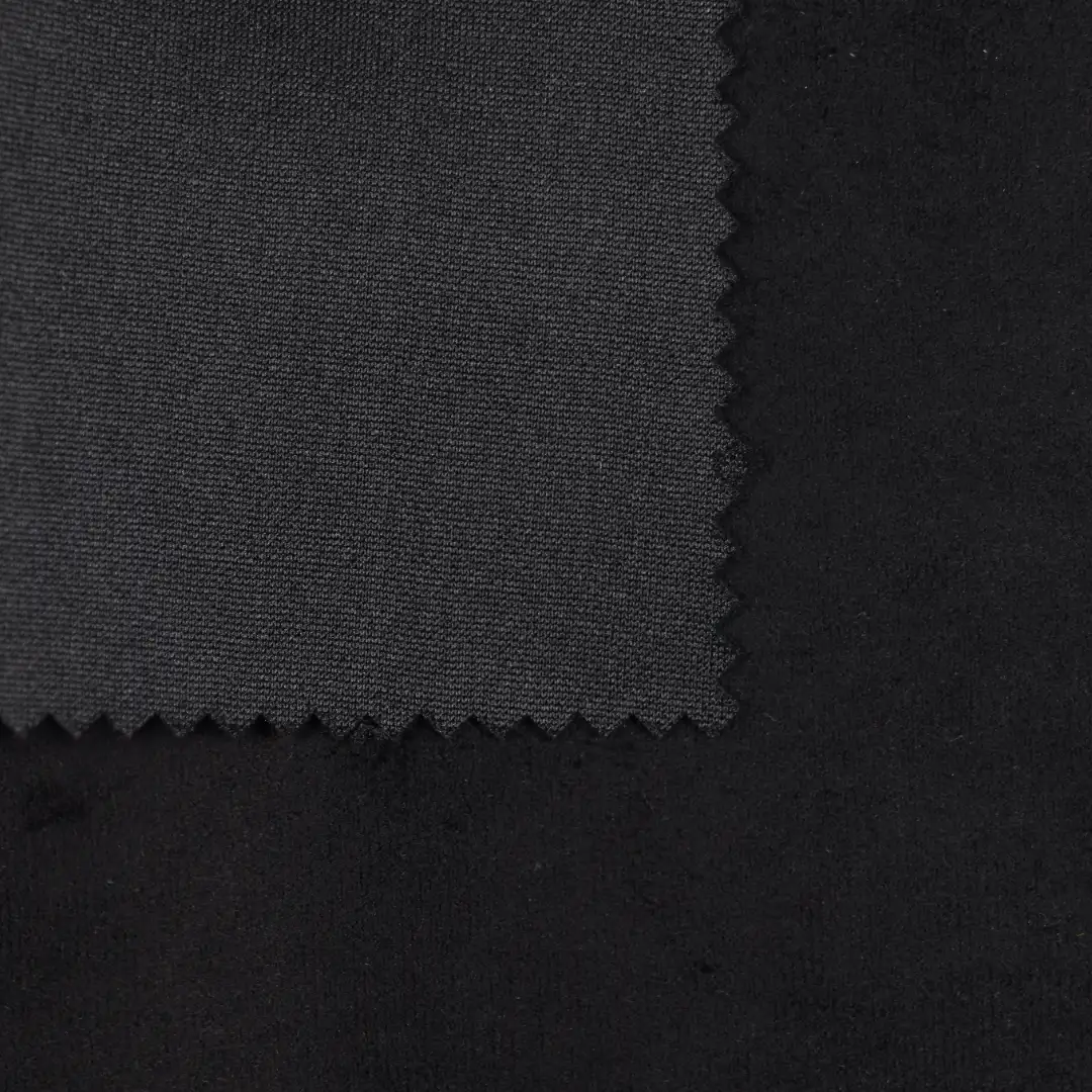 China Fabric for Jackets Warp Suede Knit Fabric Polyester Spandex black color buy from China wholesaler bulk order at wholesale price free worldwide shipping Alibaba