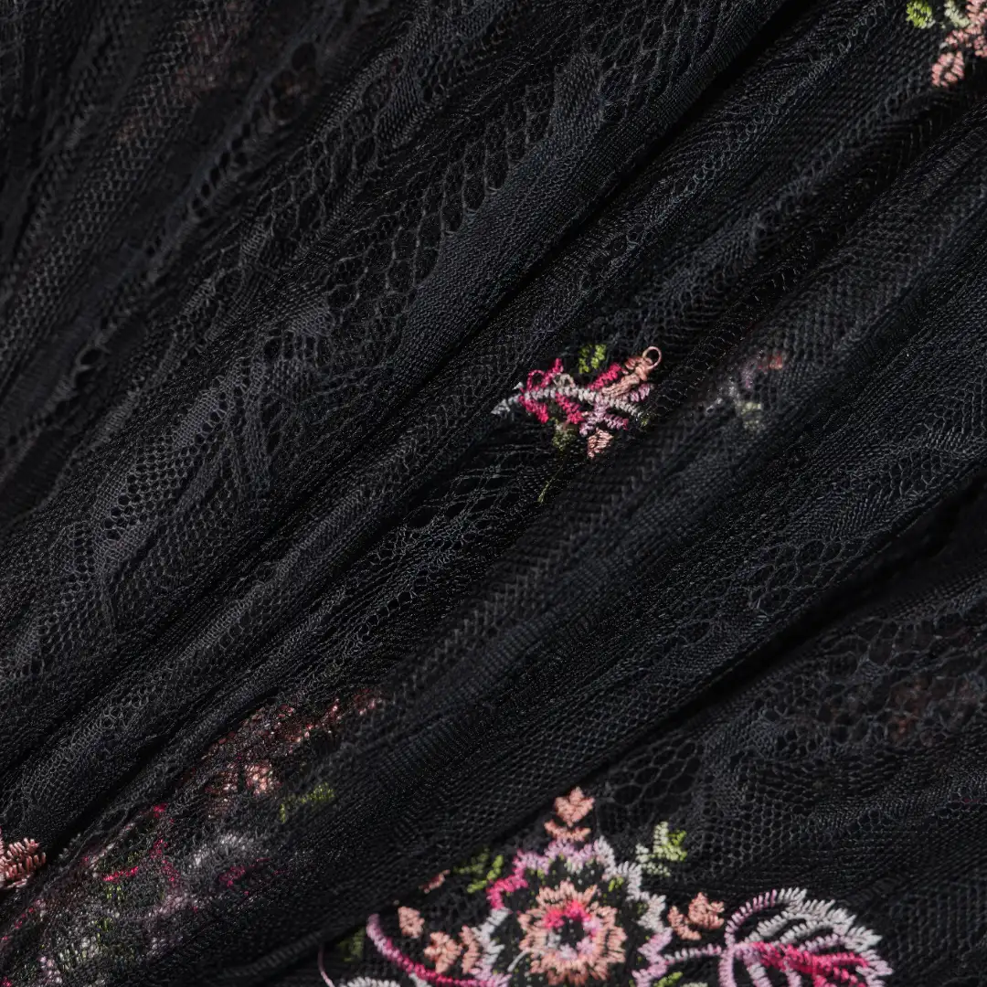 China Fabric for Bow Tie Short Sleeve Dress,Womens Quilted A-Line Midi Skirt,Womens Long-Sleeved Dress Swimsuit Schiffli Synthetic Woven Fabric Nylon black color buy from China wholesaler bulk order at wholesale price free worldwide shipping Alibaba