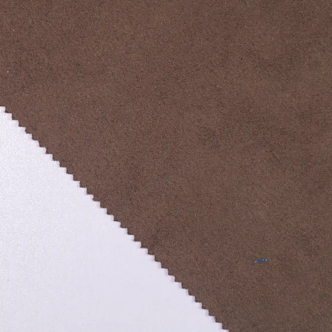 China Fabric for Jackets Suede Knit Fabric Polyester Spandex brown color buy from China wholesaler bulk order at wholesale price free worldwide shipping Alibaba