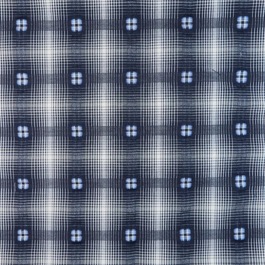 China Fabric for Shirt,Backless Beach Dress,Strap Midi Dress Yarn Dyed Check Woven Blended Fabric Polyester Cotton DARK BLUE color buy from China wholesaler bulk order at wholesale price free worldwide shipping Alibaba