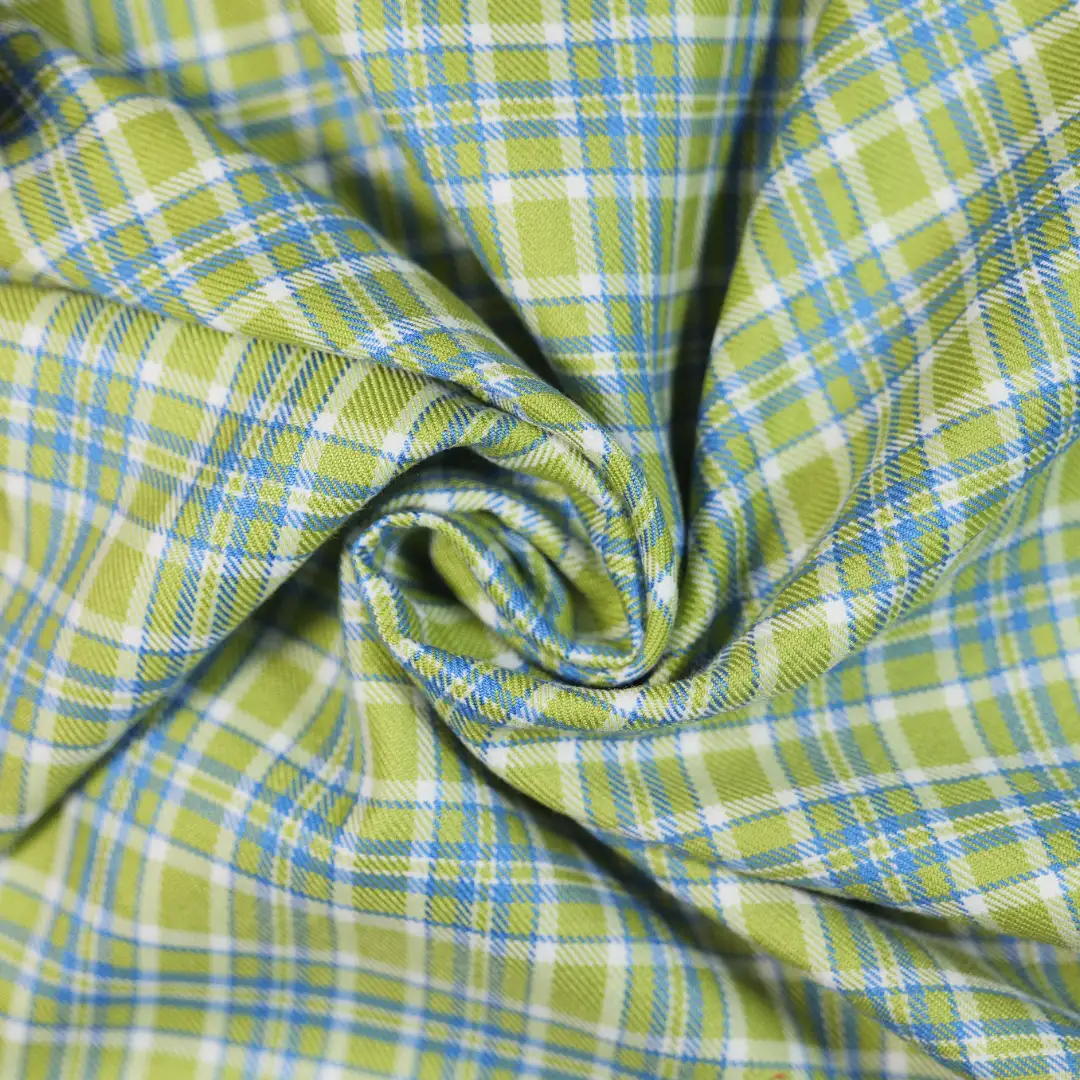 China Fabric for Skirt,Backless Beach Dress,Tank Midi Dress Yarn Dyed Check Woven Blended Fabric Polyester Rayon green color buy from China wholesaler bulk order at wholesale price free worldwide shipping Alibaba