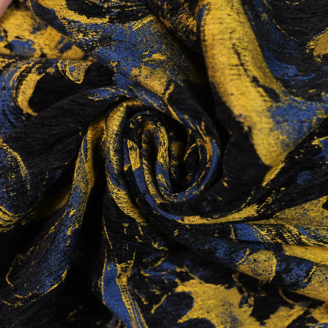 China Fabric for Jackets,Skirt,Trench Coat Jacquard Woven Blended Fabric Polyester Acrylic Nylon Wool Silk DARK BLUE color buy from China wholesaler bulk order at wholesale price free worldwide shipping Alibaba