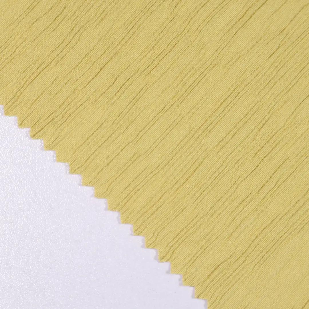 China Fabric for Gathered Strappy Mini Dress Crepe Woven Blended Fabric Rayon Nylon yellow color buy from China wholesaler bulk order at wholesale price free worldwide shipping Alibaba
