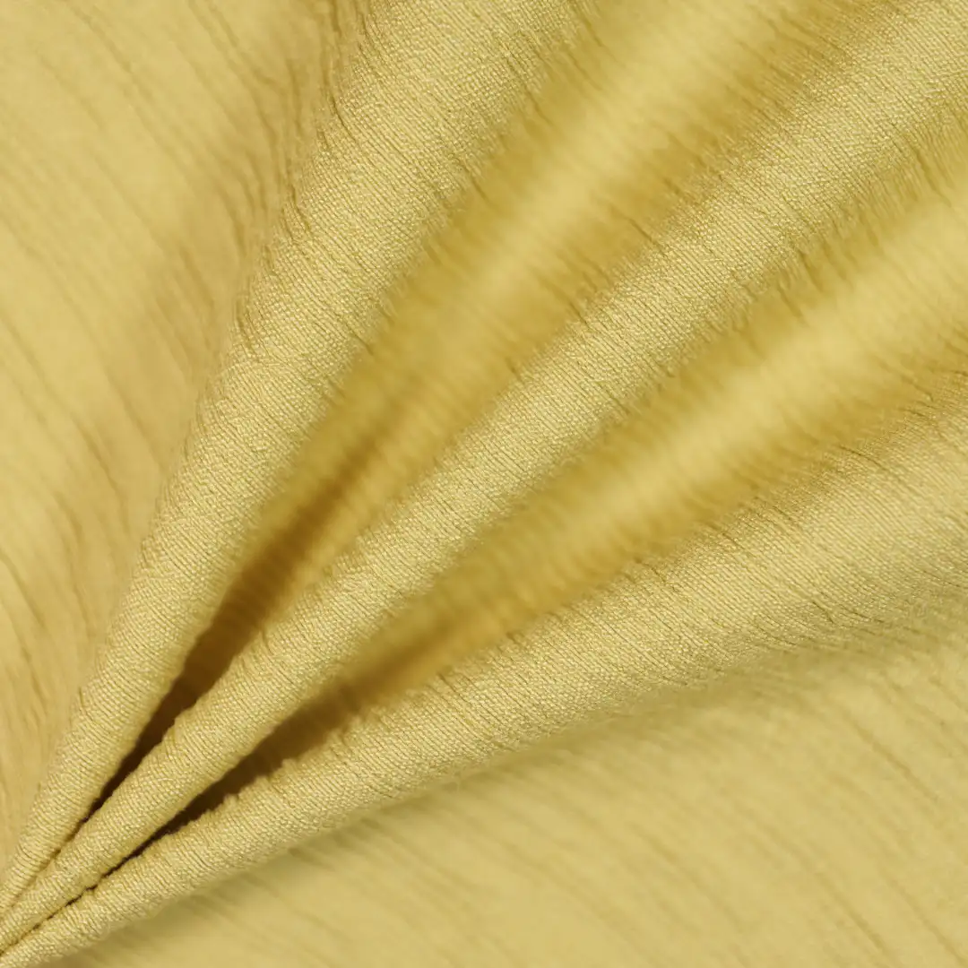 China Fabric for Gathered Strappy Mini Dress Crepe Woven Blended Fabric Rayon Nylon yellow color buy from China wholesaler bulk order at wholesale price free worldwide shipping Alibaba