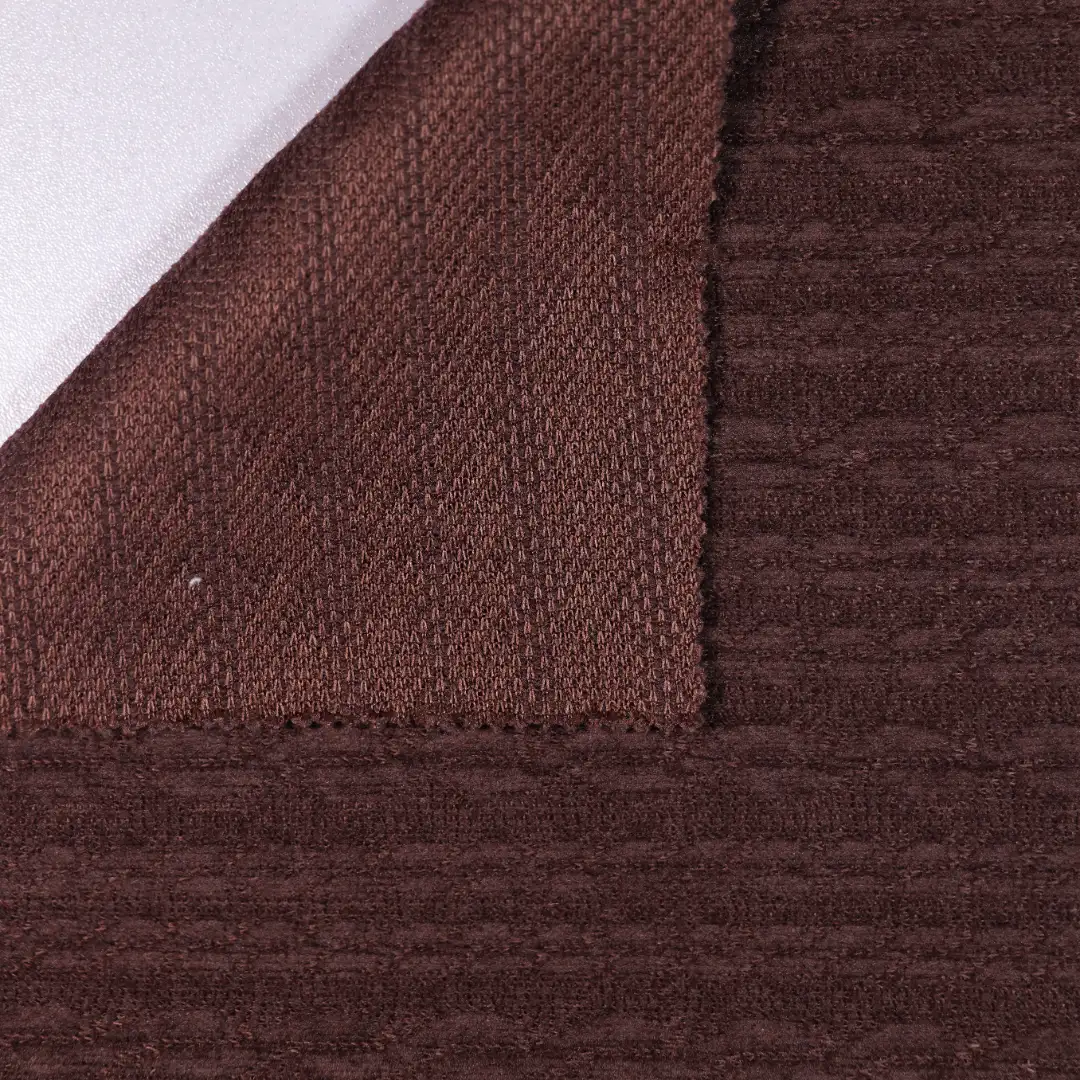 China Fabric for Jackets Jacquard Knit Fabric Polyester Spandex brown color buy from China wholesaler bulk order at wholesale price free worldwide shipping Alibaba
