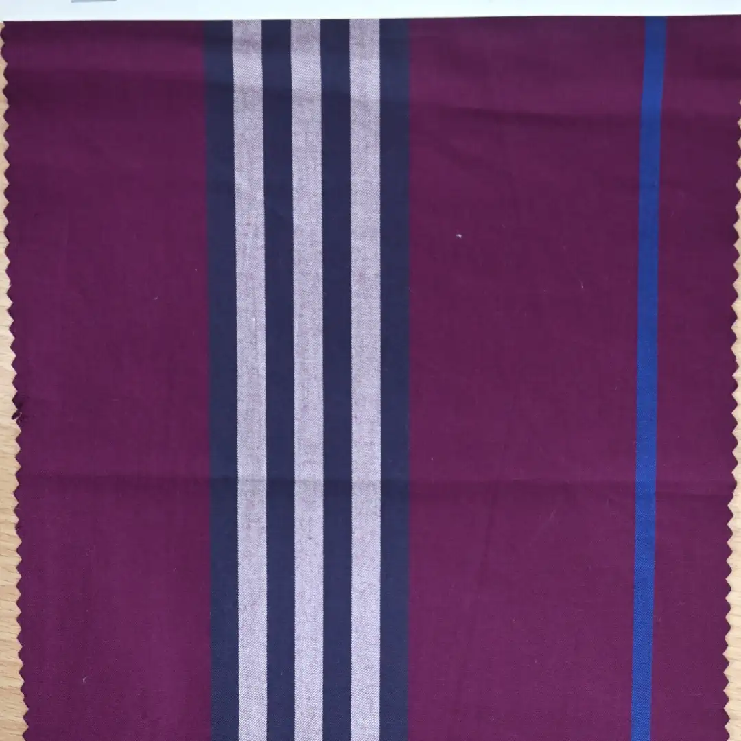 India Fabric for Shirt Cotton Plain Natural Woven Fabric COTTON LYCRA Purple Stripe color buy from India wholesaler bulk order at wholesale price free worldwide shipping Alibaba