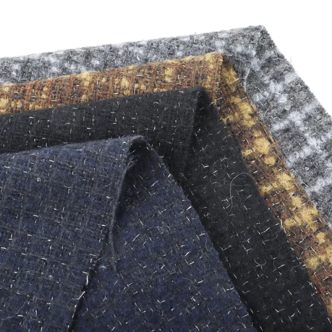 China Fabric for Jackets,Skirt,Trench Coat,Overcoat,Suit,Waist coat Chanel-Style Fabric Woolen Polyester Wool Other Coffee Gray  Bue Black color buy from China wholesaler bulk order at wholesale price free worldwide shipping Alibaba