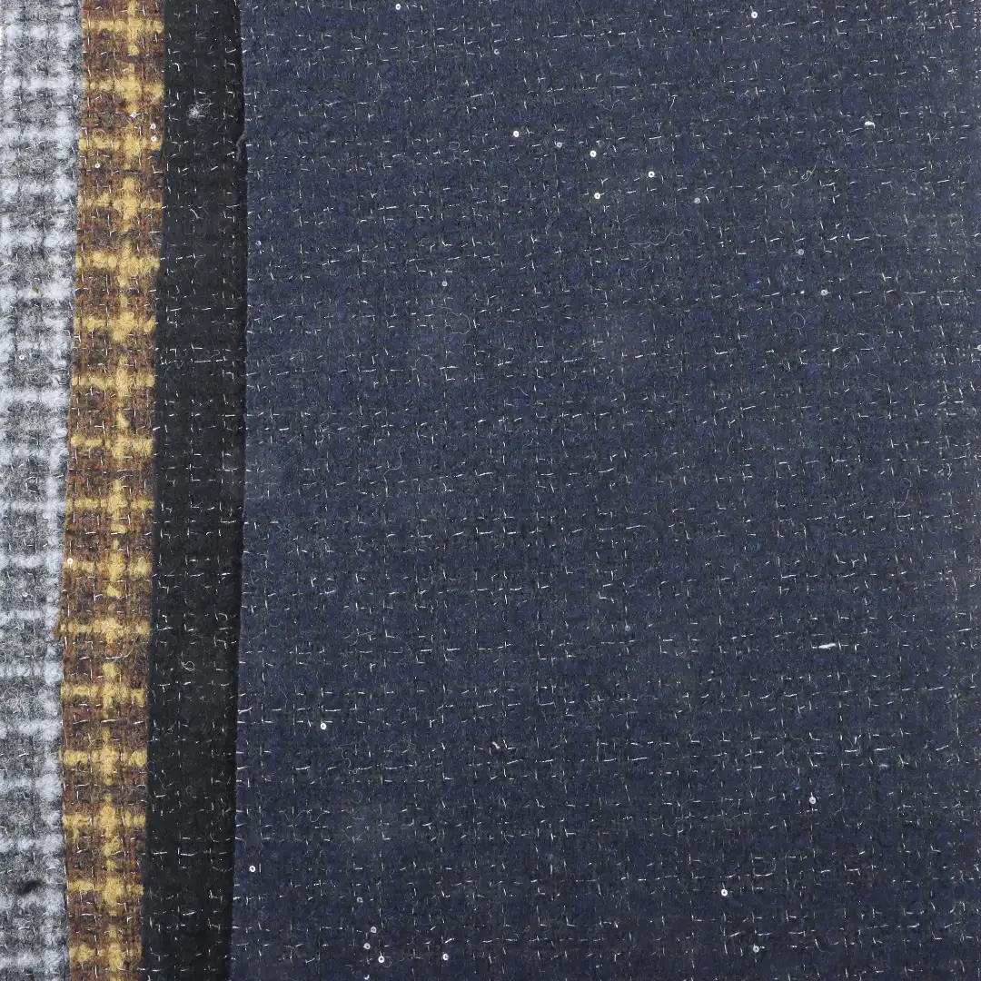 China Fabric for Jackets,Skirt,Trench Coat,Overcoat,Suit,Waist coat Chanel-Style Fabric Woolen Polyester Wool Other Coffee Gray  Bue Black color buy from China wholesaler bulk order at wholesale price free worldwide shipping Alibaba