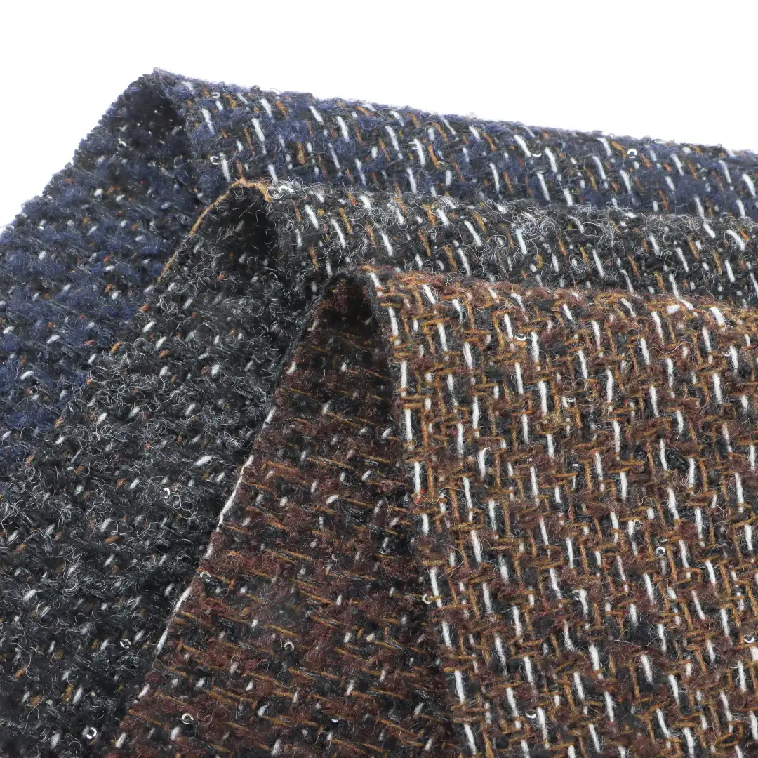 China Fabric for Jackets,Trench Coat,Overcoat,Suit,Waist coat Chanel-Style Fabric Woolen Polyester Wool Other Black Brown Blue color buy from China wholesaler bulk order at wholesale price free worldwide shipping Alibaba