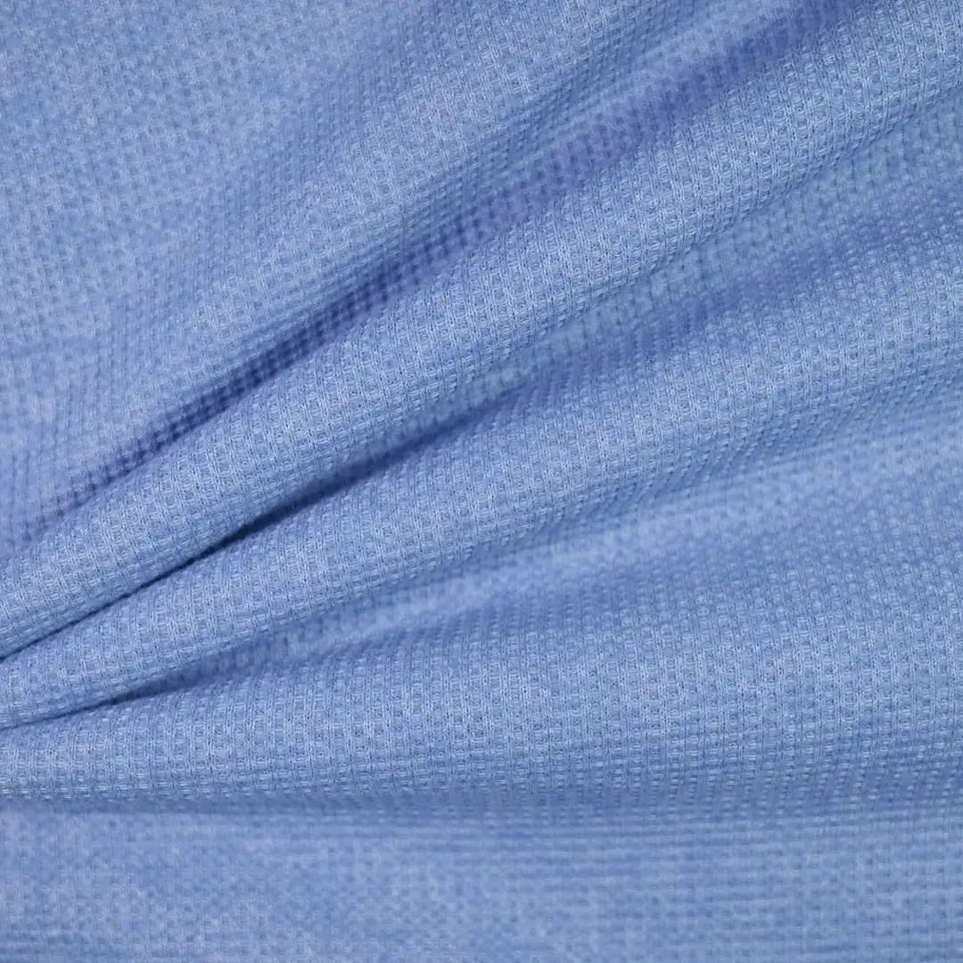 China Fabric for T-Shirt,Wide Leg Capri Pants,Tank Midi Dress,Tank Wrap Midi Dress Waffle Knit Fabric Cotton Polyester blue color buy from China wholesaler bulk order at wholesale price free worldwide shipping Alibaba