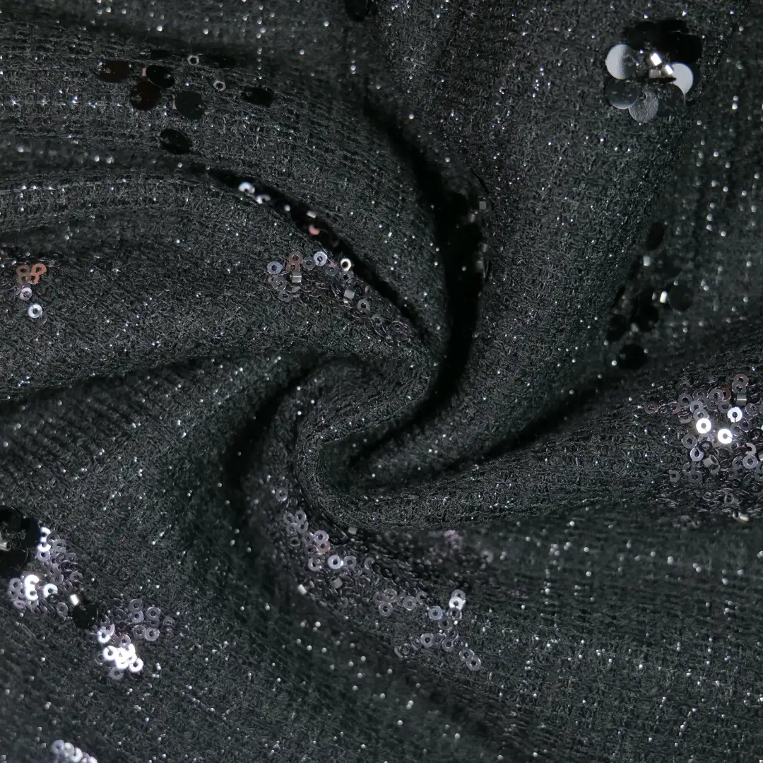 China Fabric for Shirt,Skirt,Kids Puff Sleeve Tier Dress Chanel-Style Fabric Woolen Wool Polyester Lurex Spandex Black color buy from China wholesaler bulk order at wholesale price free worldwide shipping Alibaba