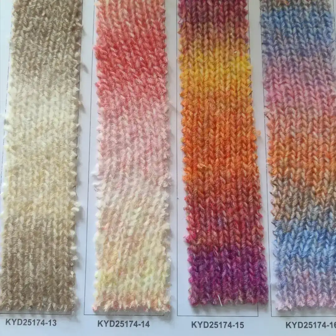 China Yarn for Half-Zipper Cardigan (Sweater),Knitted Jacket (Sweater),Knitted Trousers (Sweater) Air Spun Yarn Fancy Yarn Recycled Acrylic Recycled Polyester RWS Wool Orange purple gradient color buy from China wholesaler bulk order at wholesale price free worldwide shipping Alibaba