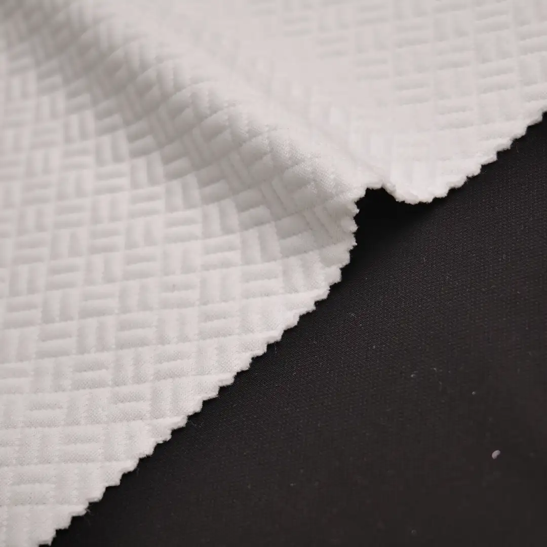 China Fabric for Jackets,Blazer,Bomber jacket Polyester Jacquard Synthetic Woven Fabric Polyester Spandex White color buy from China wholesaler bulk order at wholesale price free worldwide shipping Alibaba