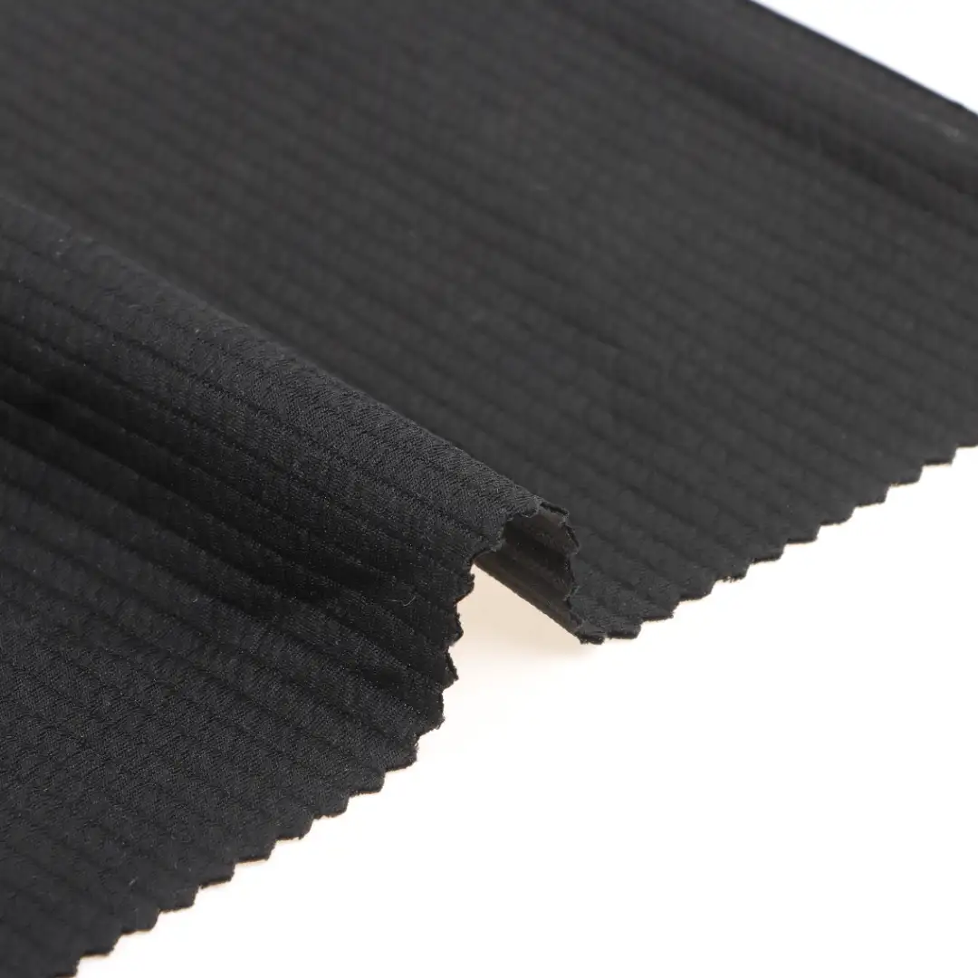 China Fabric for Jackets,Blouse Weft Jacquard Knit Fabric Polyester Spandex Black color buy from China wholesaler bulk order at wholesale price free worldwide shipping Alibaba