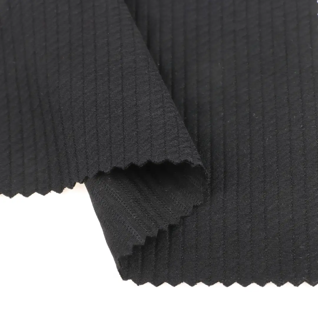 China Fabric for Jackets,Blouse Weft Jacquard Knit Fabric Polyester Spandex Black color buy from China wholesaler bulk order at wholesale price free worldwide shipping Alibaba