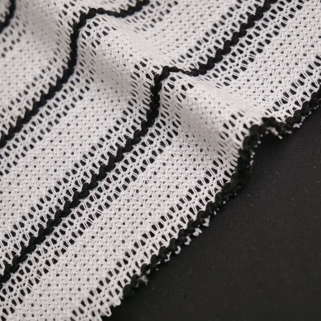 China Fabric for Tank Top,Open Cardigan (Sweater),Dresses (Cardigan Open) (Sweater) Mesh Knit Fabric Polyester Yd-Black/White color buy from China wholesaler bulk order at wholesale price free worldwide shipping Alibaba