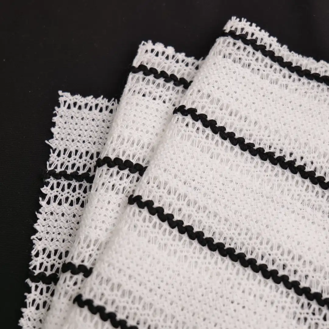 China Fabric for Tank Top,Open Cardigan (Sweater),Dresses (Cardigan Open) (Sweater) Mesh Knit Fabric Polyester Yd-Black/White color buy from China wholesaler bulk order at wholesale price free worldwide shipping Alibaba