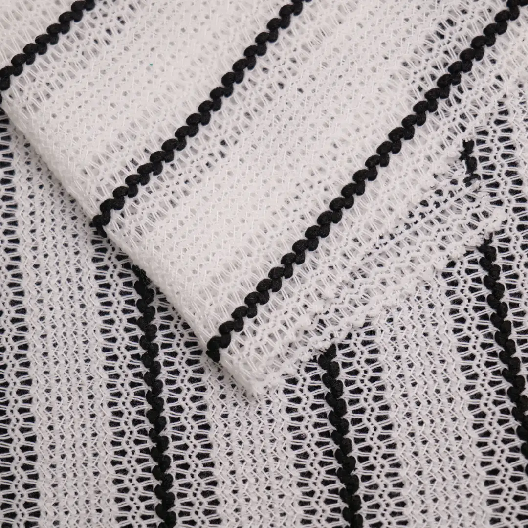 China Fabric for Tank Top,Open Cardigan (Sweater),Dresses (Cardigan Open) (Sweater) Mesh Knit Fabric Polyester Yd-Black/White color buy from China wholesaler bulk order at wholesale price free worldwide shipping Alibaba